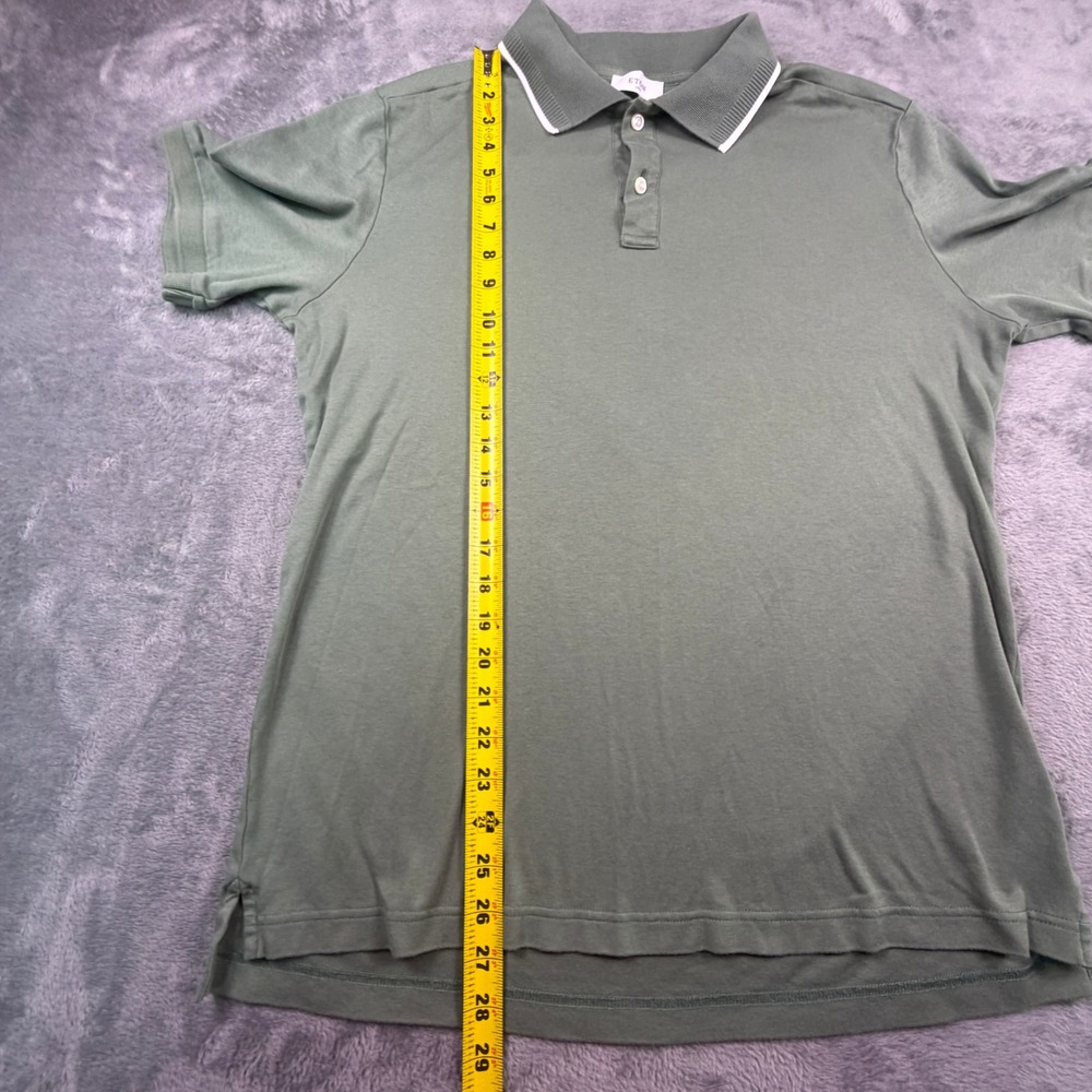 Eton Polo Shirt Men's Large Olive Green Cotton Tipped Collar Preppy Contemporary - Picture 9 of 9